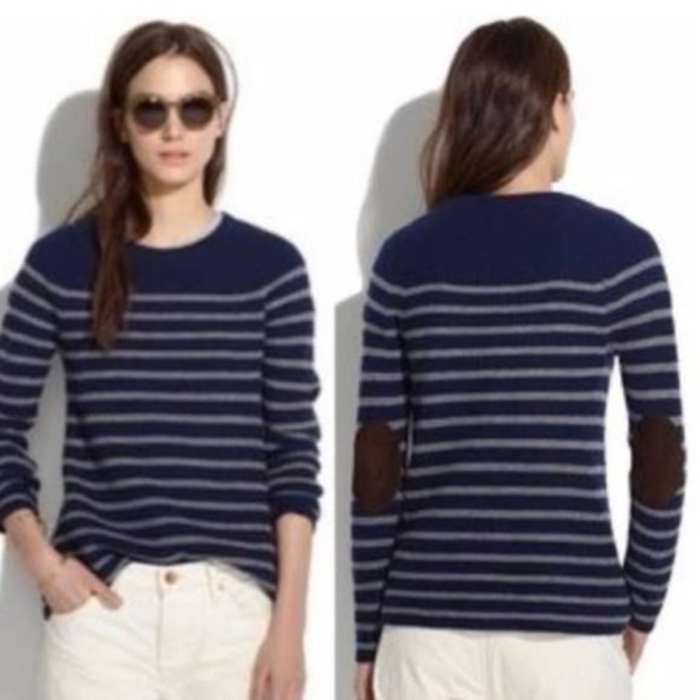 Madewell women’s sweater Elbow Patch Striped Wool‎ everyday layering neutral